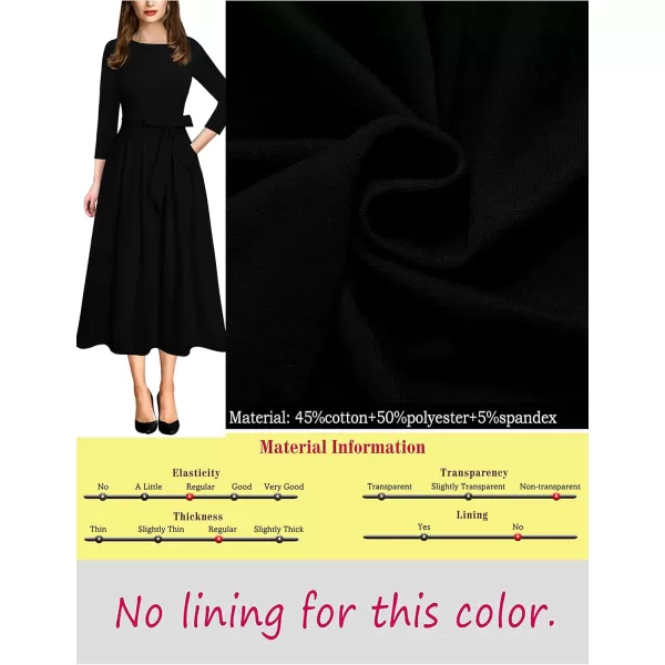 VFSHOW Womens Elegant Pockets Belted Work Business Office Casual Party Pleated ALine Midi DressSolid Black