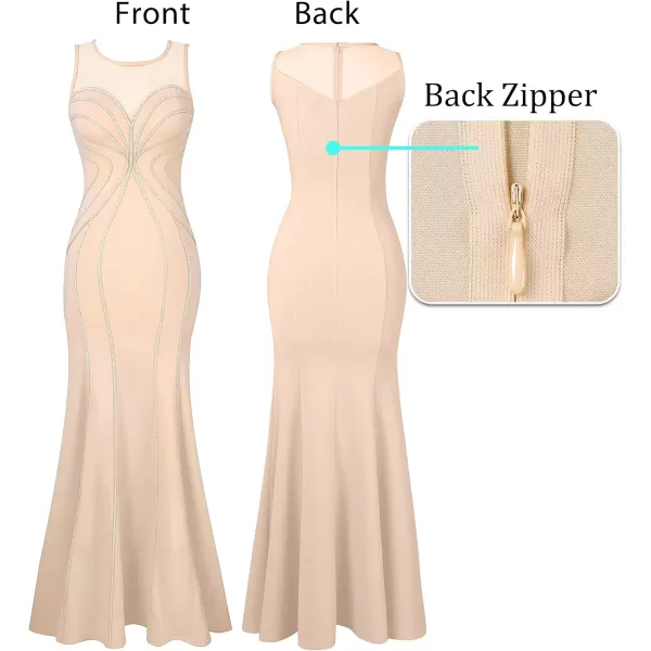 VFSHOW Womens Geometric Formal Prom Wedding Guest Mermaid Maxi Dress 2023 Sexy Illusion Sweetheart Neckline Evening Long GownBeige