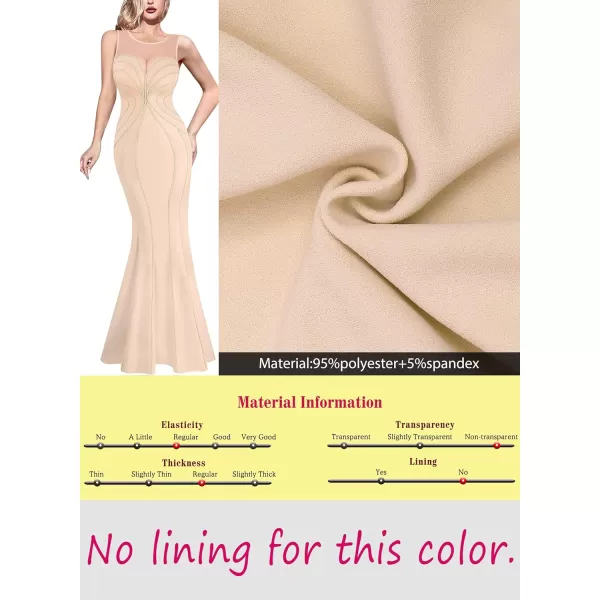 VFSHOW Womens Geometric Formal Prom Wedding Guest Mermaid Maxi Dress 2023 Sexy Illusion Sweetheart Neckline Evening Long GownBeige