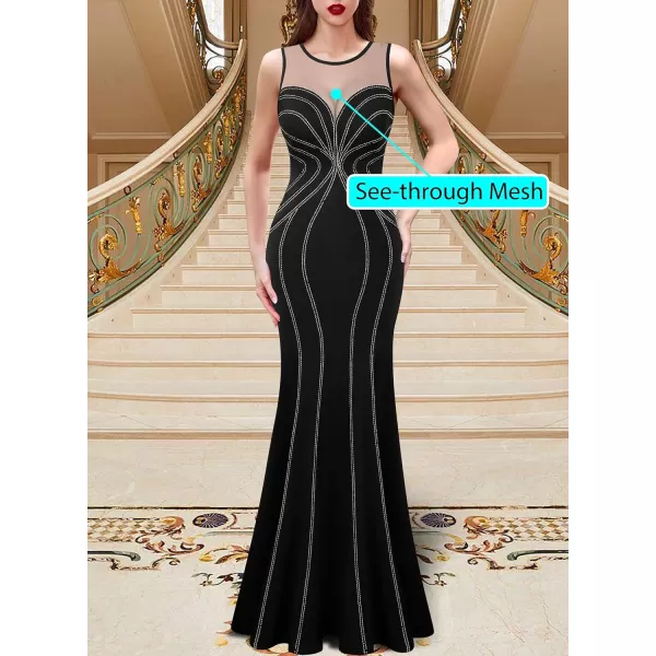 VFSHOW Womens Geometric Formal Prom Wedding Guest Mermaid Maxi Dress 2023 Sexy Illusion Sweetheart Neckline Evening Long GownBlack