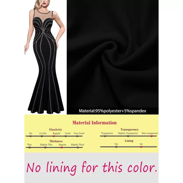 VFSHOW Womens Geometric Formal Prom Wedding Guest Mermaid Maxi Dress 2023 Sexy Illusion Sweetheart Neckline Evening Long GownBlack