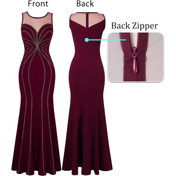 VFSHOW Womens Geometric Formal Prom Wedding Guest Mermaid Maxi Dress 2023 Sexy Illusion Sweetheart Neckline Evening Long GownDark Red