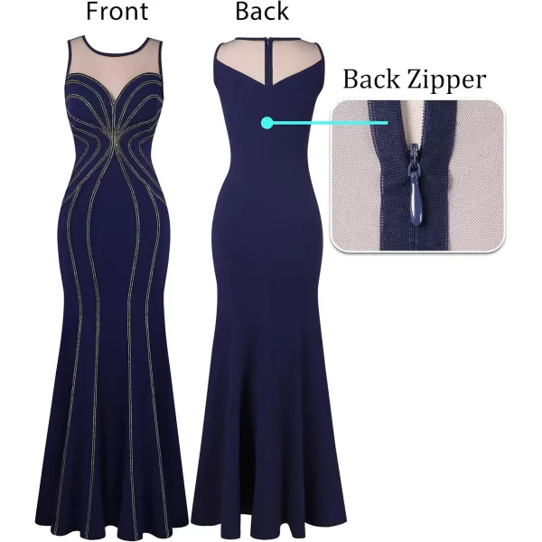 VFSHOW Womens Geometric Formal Prom Wedding Guest Mermaid Maxi Dress 2023 Sexy Illusion Sweetheart Neckline Evening Long GownNavy Blue