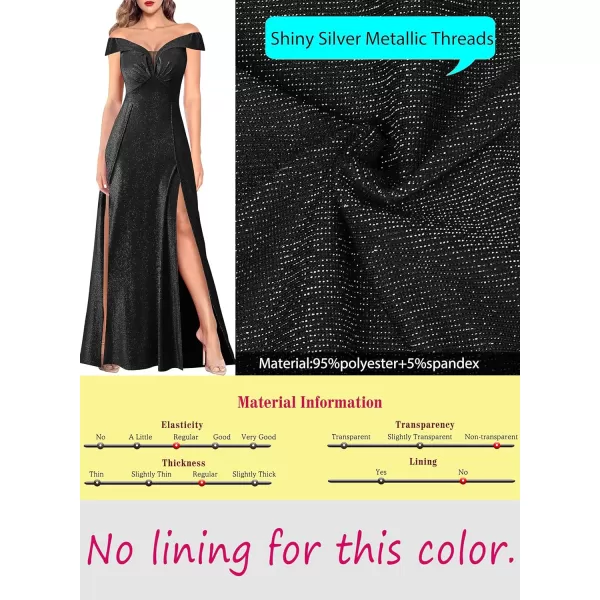 VFSHOW Womens Off Shoulder Ruched V Neck Double Slit Formal ALine Maxi Dress 2023 Wedding Guest Cocktail Evening Long Gown2sparkly Black