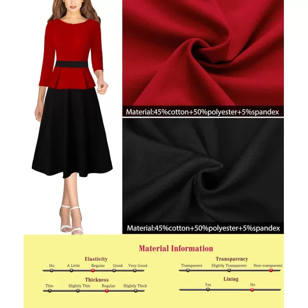 VFSHOW Womens Red Black Peplum Patchwork Slim Front Zipper Work Business Office ALine Midi MidCalf Dress 10096 RED M