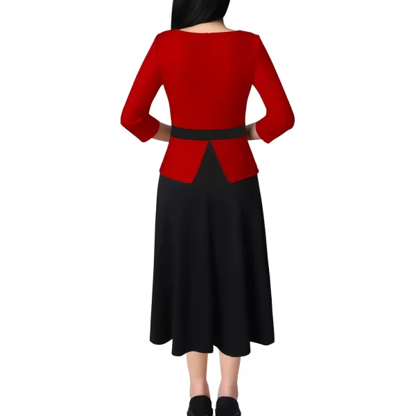 VFSHOW Womens Red Black Peplum Patchwork Slim Front Zipper Work Business Office ALine Midi MidCalf Dress 10096 RED M