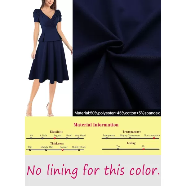 VFSHOW Womens 2024 Business Work Office Puff Sleeve Faux Wrap V Neck Peplum Fit and Flare A line DressDark Blue