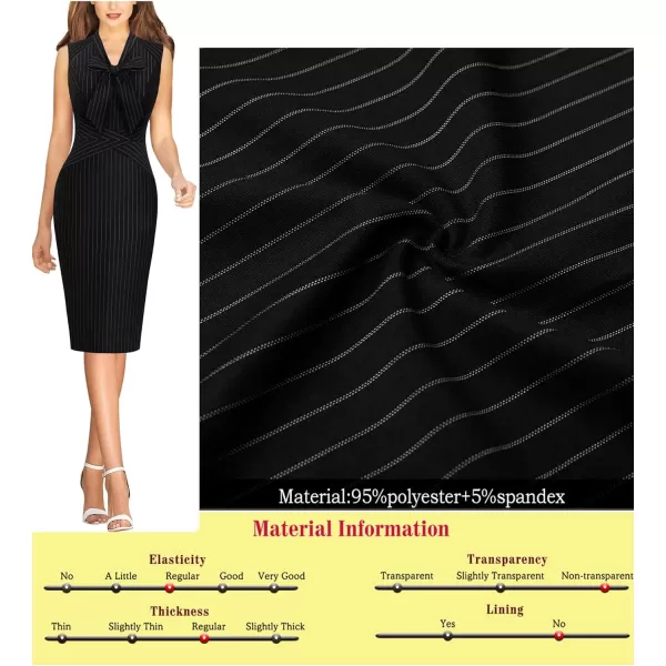 VFSHOW Womens Bow Tie V Neck Cocktail Work Business Bodycon Pencil DressBlack and White Stripes