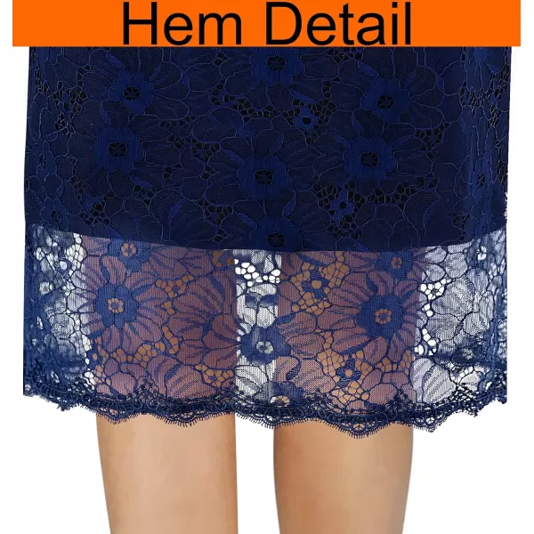 VFSHOW Womens Contrast Floral Lace Shift Scalloped Crew Neck Slim Cocktail Party DressNavy Blue Floral Lace