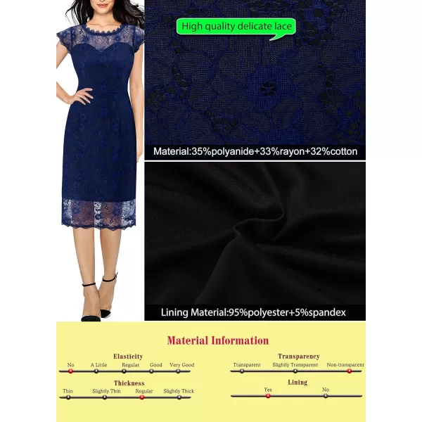 VFSHOW Womens Contrast Floral Lace Shift Scalloped Crew Neck Slim Cocktail Party DressNavy Blue Floral Lace