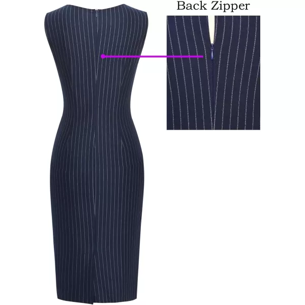 VFSHOW Womens Elegant Front Zipper Slim Work Business Office Party Bodycon Pencil DressBlue Pinstriped V Neck