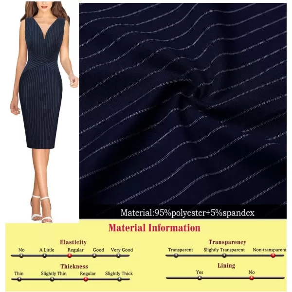 VFSHOW Womens Elegant Front Zipper Slim Work Business Office Party Bodycon Pencil DressBlue Pinstriped V Neck