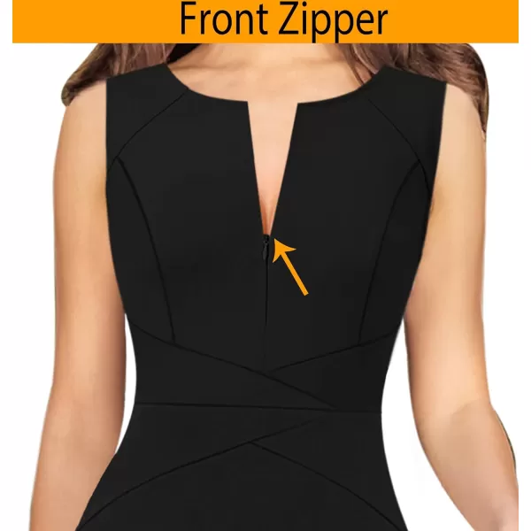 VFSHOW Womens Elegant Front Zipper Slim Work Business Office Party Cocktail ALine DressBlack Sleeveless