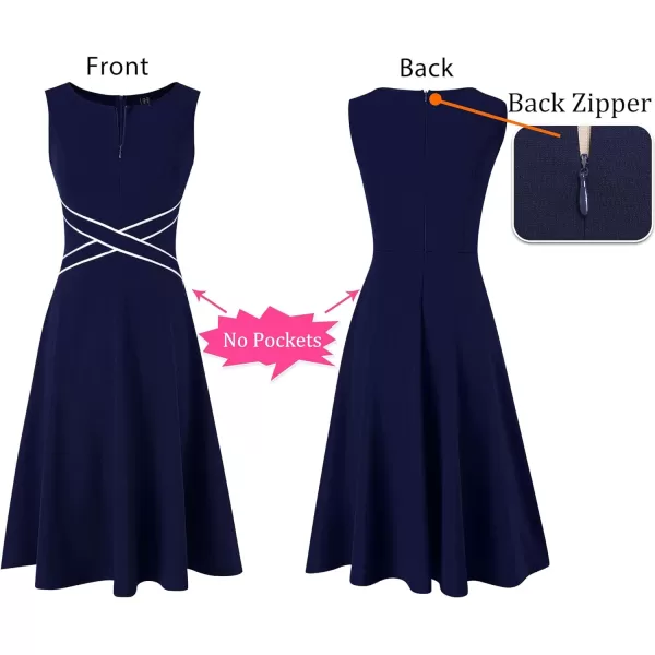 VFSHOW Womens Elegant Front Zipper Slim Work Business Office Party Cocktail ALine DressBlue With White Piping