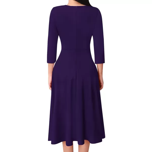 VFSHOW Womens Elegant Front Zipper Slim Work Business Office Party Cocktail ALine DressDark Purple 34 Sleeve