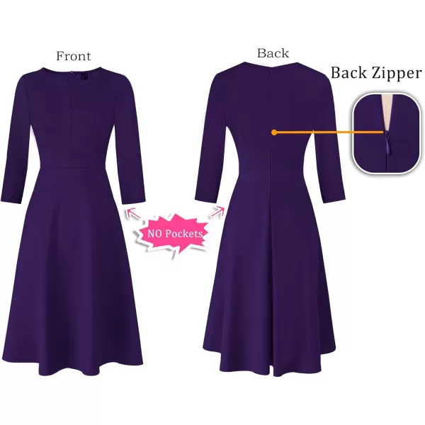 VFSHOW Womens Elegant Front Zipper Slim Work Business Office Party Cocktail ALine DressDark Purple 34 Sleeve