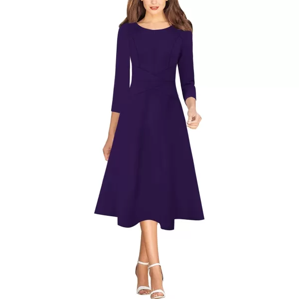 VFSHOW Womens Elegant Front Zipper Slim Work Business Office Party Cocktail ALine DressDark Purple 34 Sleeve