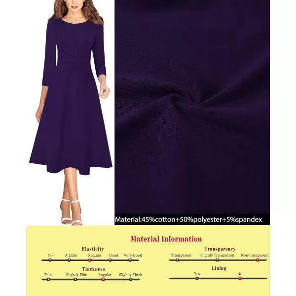 VFSHOW Womens Elegant Front Zipper Slim Work Business Office Party Cocktail ALine DressDark Purple 34 Sleeve