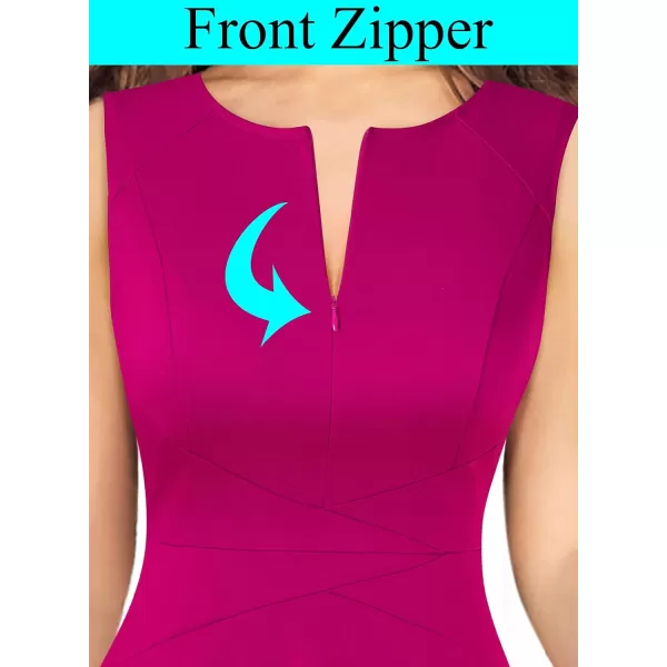 VFSHOW Womens Elegant Front Zipper Slim Work Business Office Party Cocktail ALine DressHot Pink Sleeveless