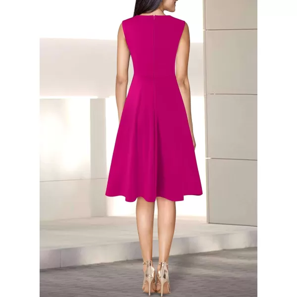 VFSHOW Womens Elegant Front Zipper Slim Work Business Office Party Cocktail ALine DressHot Pink Sleeveless