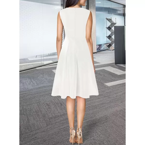 VFSHOW Womens Elegant Front Zipper Slim Work Business Office Party Cocktail ALine DressOffwhite Sleeveless