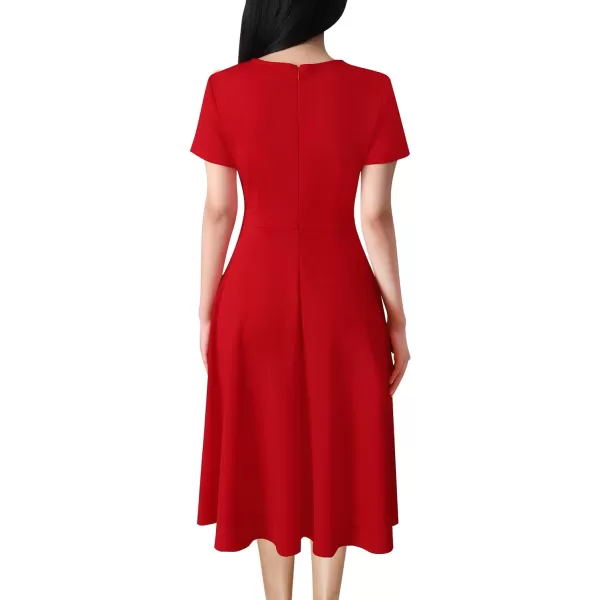 VFSHOW Womens Elegant Front Zipper Slim Work Business Office Party Cocktail ALine DressRed Short Sleeve