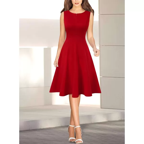 VFSHOW Womens Elegant Front Zipper Slim Work Business Office Party Cocktail ALine DressRed Sleeveless