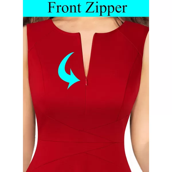 VFSHOW Womens Elegant Front Zipper Slim Work Business Office Party Cocktail ALine DressRed Sleeveless