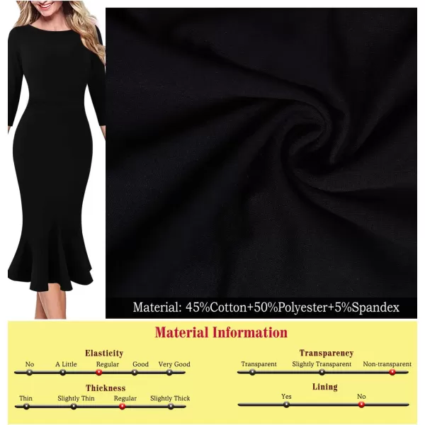 VFSHOW Womens Elegant Vintage Cocktail Party Mermaid Bodycon Midi MidCalf DressBlack Long Sleeve2