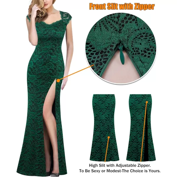 VFSHOW Womens Floral Lace Sweetheart Neck Open Back Zipper High Split Formal Evening Gown Wedding Prom Maxi Long DressGreen Lace1