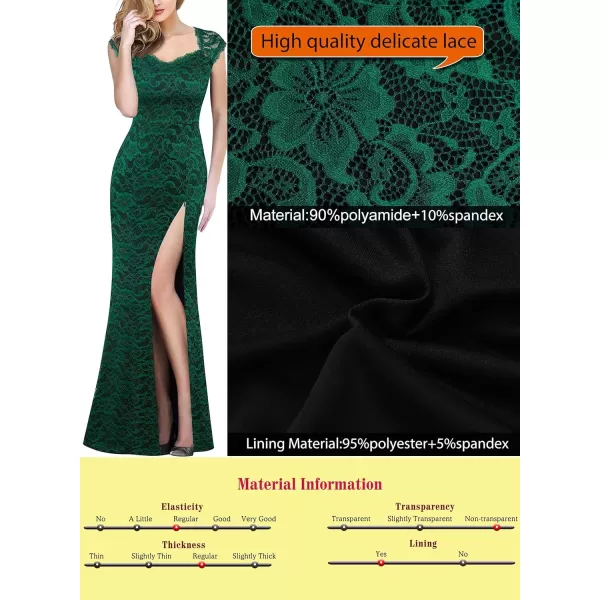 VFSHOW Womens Floral Lace Sweetheart Neck Open Back Zipper High Split Formal Evening Gown Wedding Prom Maxi Long DressGreen Lace1