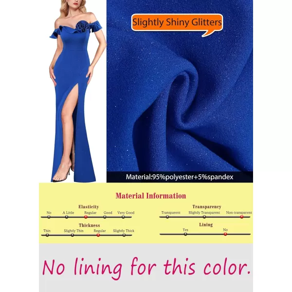 VFSHOW Womens Formal Prom Ruffle Off The Shoulder 3D Flower High Slit Maxi Dress Evening GownSparkly Royal Blue