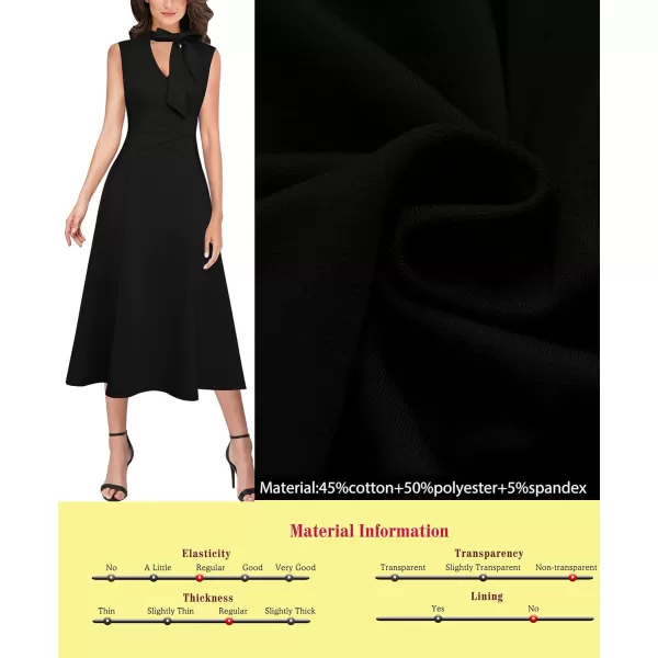 VFSHOW Womens Keyhole Front Patchwork Pockets Pleated Casual Party ALine Midi DressBlack Sleeveless