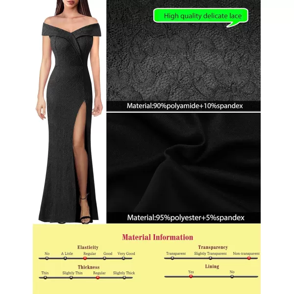 VFSHOW Womens Off Shoulder High Slit Formal Evening Wedding Guest Maxi Long DressBlack Floral Lace3