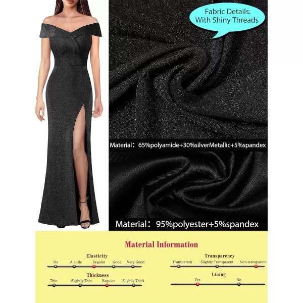 VFSHOW Womens Off Shoulder High Slit Formal Evening Wedding Guest Maxi Long DressSparkly Black5