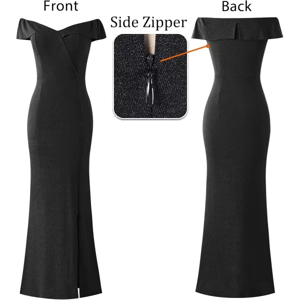 VFSHOW Womens Off Shoulder High Slit Formal Evening Wedding Guest Maxi Long DressSparkly Black5