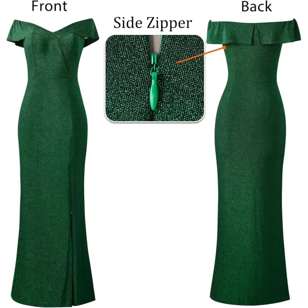 VFSHOW Womens Off Shoulder High Slit Formal Evening Wedding Guest Maxi Long DressSparkly Green