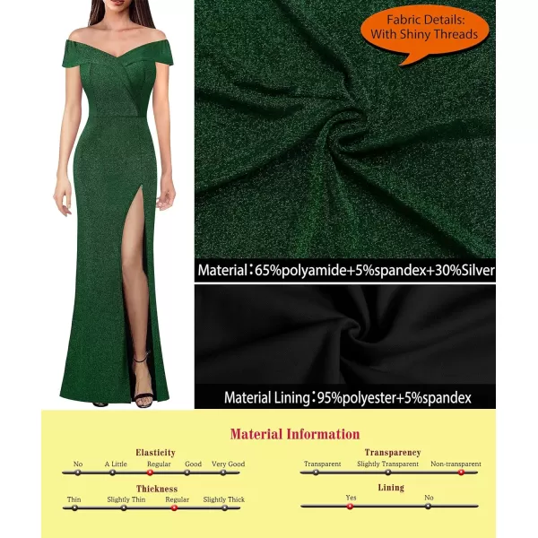 VFSHOW Womens Off Shoulder High Slit Formal Evening Wedding Guest Maxi Long DressSparkly Green