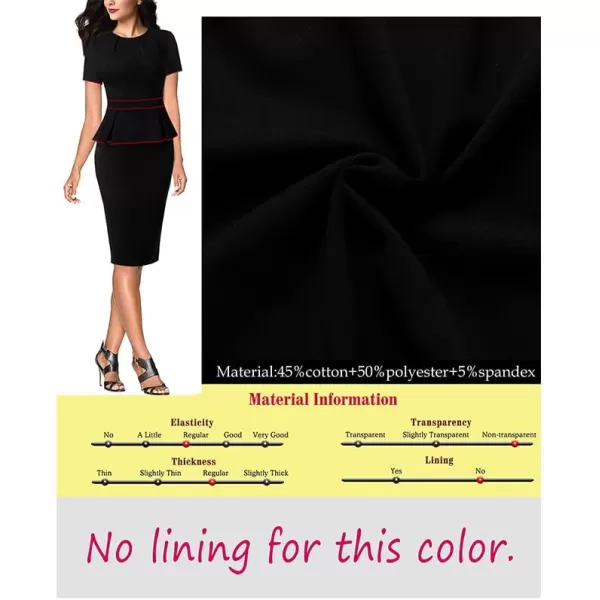 VFSHOW Womens Pleated Crew Neck Peplum Wear to Work Office Sheath DressBlack With Red Piping4