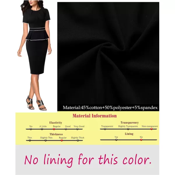 VFSHOW Womens Pleated Crew Neck Peplum Wear to Work Office Sheath DressBlack With White Piping