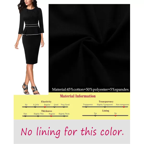 VFSHOW Womens Pleated Crew Neck Peplum Wear to Work Office Sheath DressBlack With White Piping2