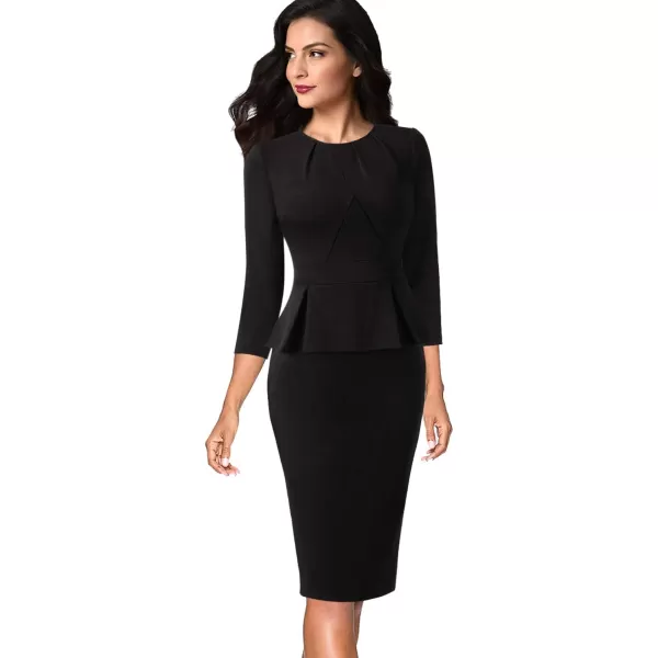 VFSHOW Womens Pleated Crew Neck Peplum Wear to Work Office Sheath DressBlack34 Sleeve5