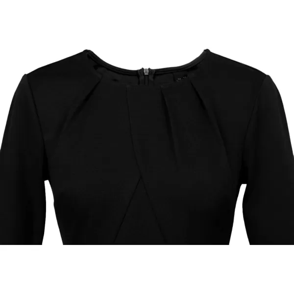 VFSHOW Womens Pleated Crew Neck Peplum Wear to Work Office Sheath DressBlack34 Sleeve5