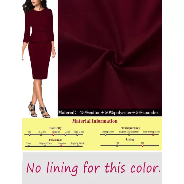 VFSHOW Womens Pleated Crew Neck Peplum Wear to Work Office Sheath DressDark Red  Black Piping