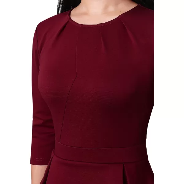 VFSHOW Womens Pleated Crew Neck Peplum Wear to Work Office Sheath DressDark Red