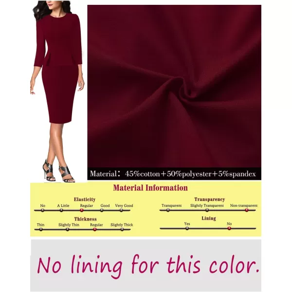 VFSHOW Womens Pleated Crew Neck Peplum Wear to Work Office Sheath DressDark Red