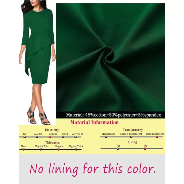 VFSHOW Womens Pleated Crew Neck Peplum Wear to Work Office Sheath DressGreen Asymmetrical Peplum2