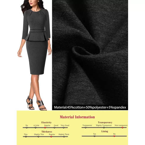 VFSHOW Womens Pleated Crew Neck Peplum Wear to Work Office Sheath DressGrey With Black Piping2