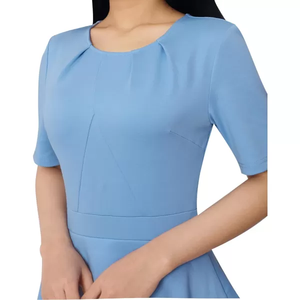 VFSHOW Womens Pleated Crew Neck Peplum Wear to Work Office Sheath DressLight Blue