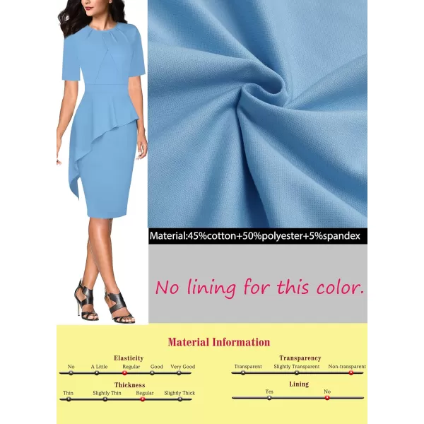 VFSHOW Womens Pleated Crew Neck Peplum Wear to Work Office Sheath DressLight Blue